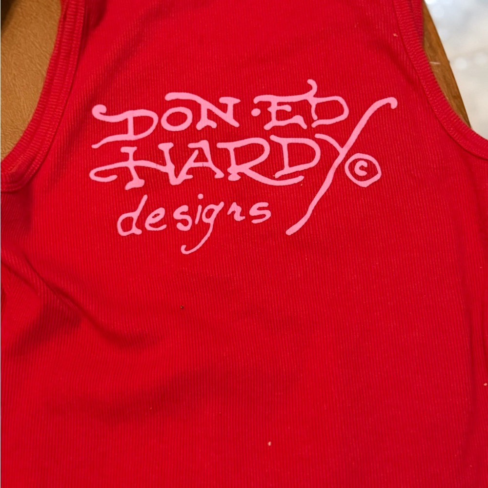 Don Ed Hardy Red Pink Mini Dress Graphic Size XS - Medium Ed Hardy - Picture 4 of 6